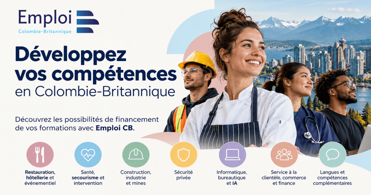 Professionnels de différents secteurs en Colombie-Britannique : restauration, construction, santé et informatique